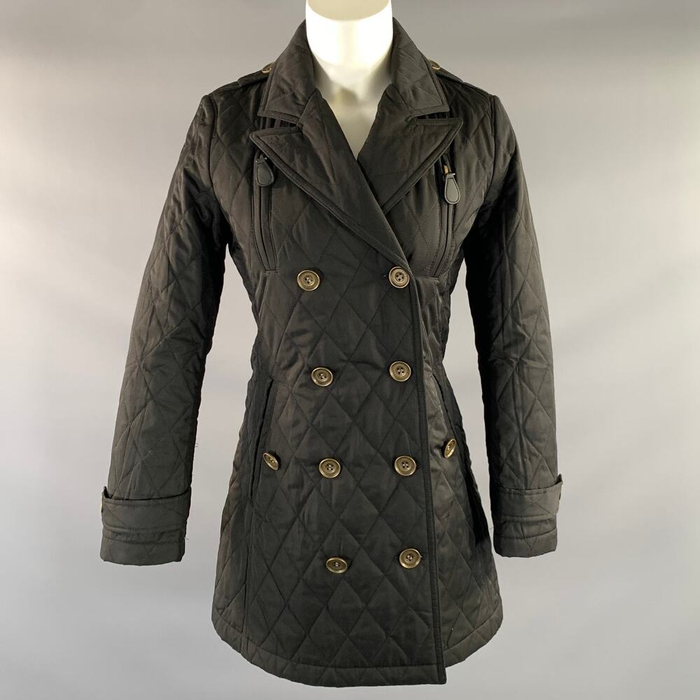 BURBERRY Size 6 Black Bronze Polyester Quilted Double Breasted Coat